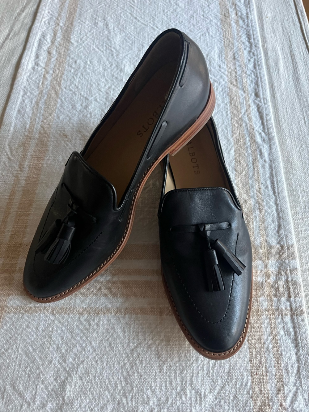 Women's Black Leather Tassel Loafers Talbots